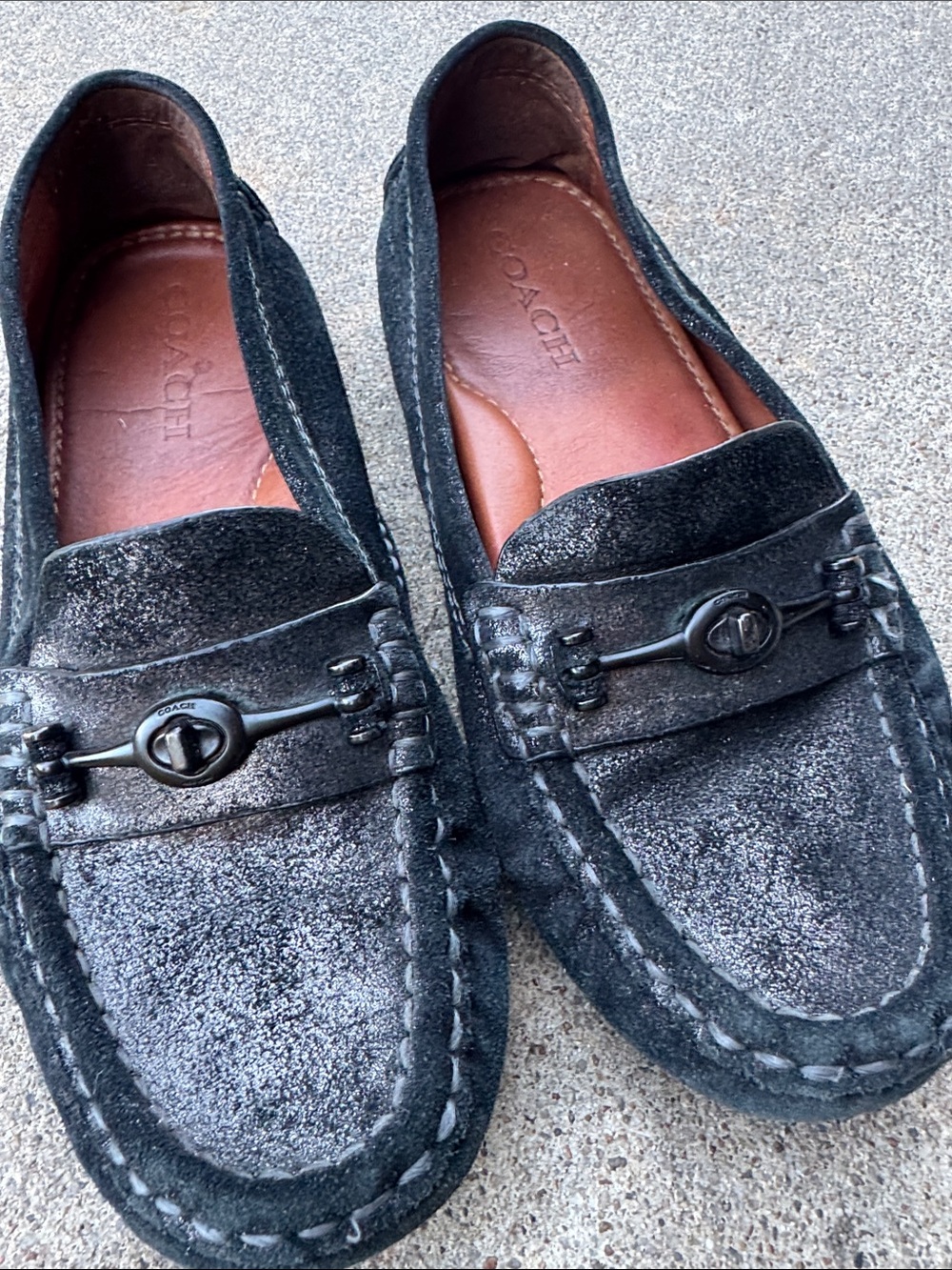 Coach womens Black Suede Bit Slip-On Loafers